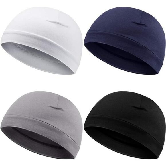 4 Pieces Men Skull Caps Soft Cotton Beanie Sleep Hats Stretchy Helmet Liner Mult - Picture 1 of 6